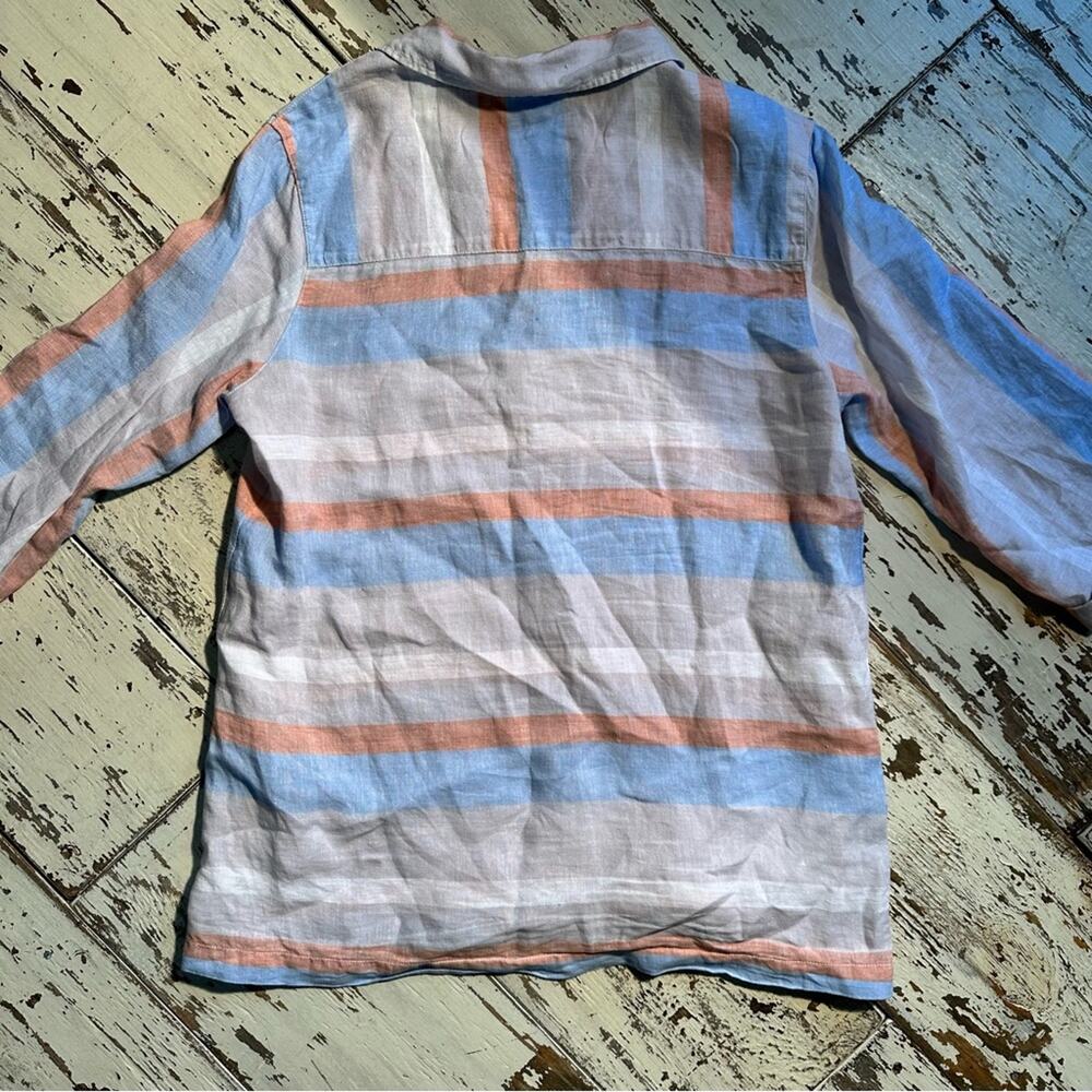 Cynthia Rowley 100% Linen Shirt 3/4 Sleeve Collared V-Neck Top Size Medium - Picture 7 of 7